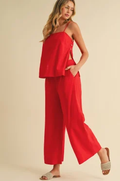 Waitlist 5/20 ♥ Callie Sleeveless Tunic Top And Wide Leg Pants Set Red