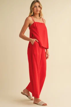 Waitlist 5/20 ♥ Callie Sleeveless Tunic Top And Wide Leg Pants Set Red