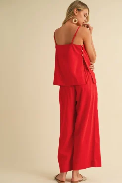 Waitlist 5/20 ♥ Callie Sleeveless Tunic Top And Wide Leg Pants Set Red