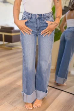Waitlist 6/5 ♥ Carol High Rise Cuffed Wide Leg Jeans Medium Wash