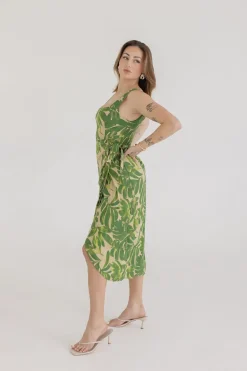 Waitlist 4/20 ♥ Cassandra Sleeveless Tropical Print Wrap Midi Dress Green