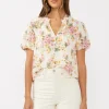 Waitlist 4/23 ♥ Clarissa Short Puff Sleeve Button Down Floral Print Top Natural
