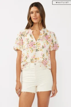 Waitlist 4/23 ♥ Clarissa Short Puff Sleeve Button Down Floral Print Top Natural