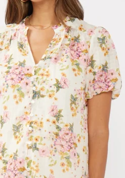 Waitlist 4/23 ♥ Clarissa Short Puff Sleeve Button Down Floral Print Top Natural