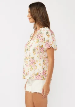 Waitlist 4/23 ♥ Clarissa Short Puff Sleeve Button Down Floral Print Top Natural
