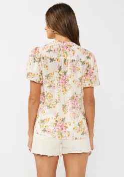 Waitlist 4/23 ♥ Clarissa Short Puff Sleeve Button Down Floral Print Top Natural