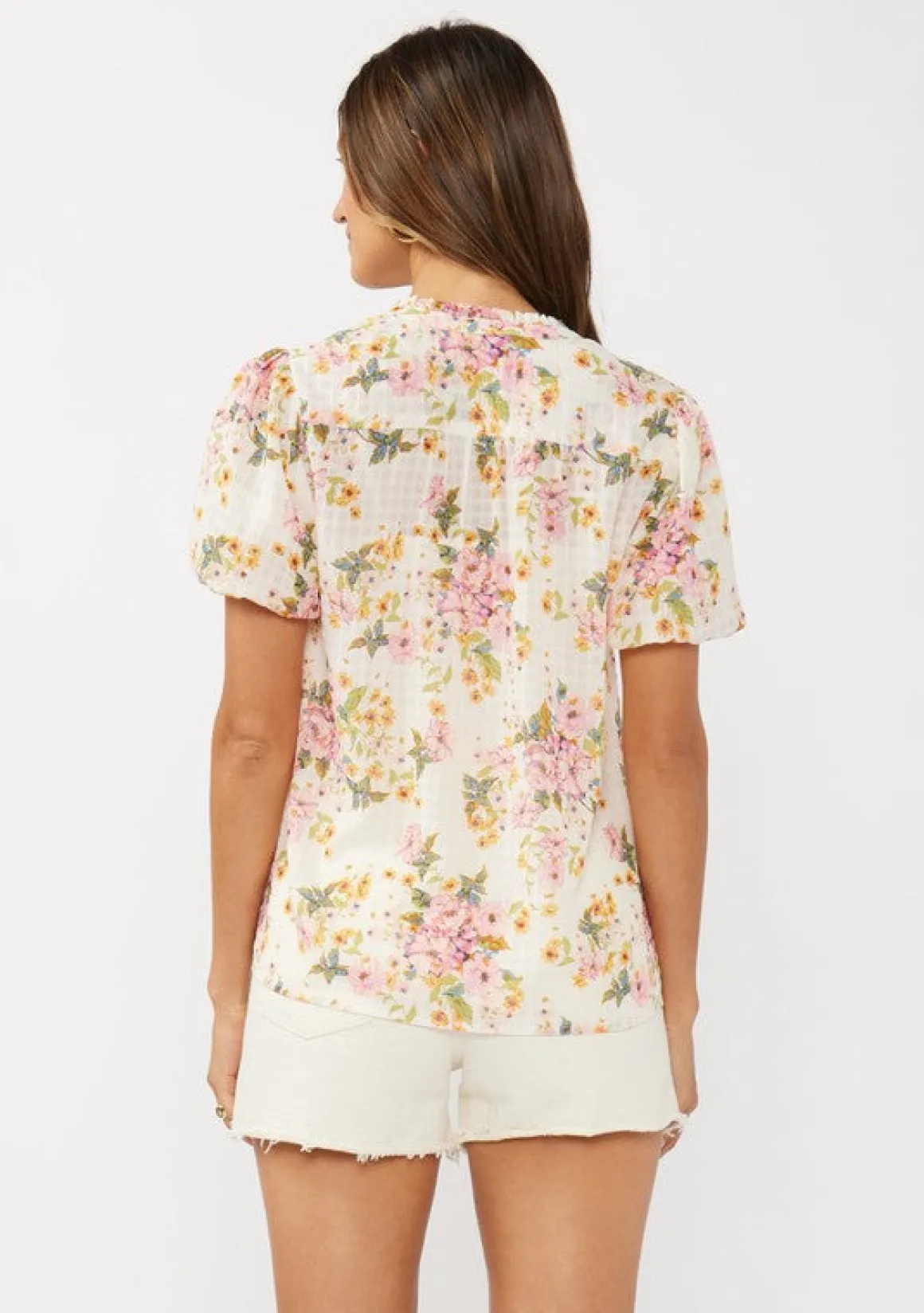 Waitlist 4/23 ♥ Clarissa Short Puff Sleeve Button Down Floral Print Top Natural