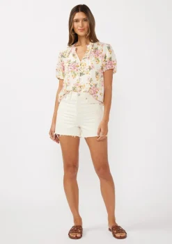 Waitlist 4/23 ♥ Clarissa Short Puff Sleeve Button Down Floral Print Top Natural
