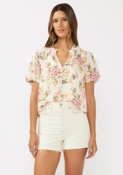 Waitlist 4/23 ♥ Clarissa Short Puff Sleeve Button Down Floral Print Top Natural