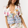 Waitlist 6/5 ♥ Colbie Flutter Sleeve Floral Print Front Tie Top White