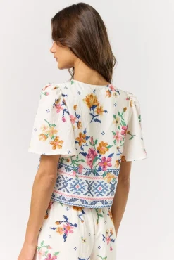 Waitlist 6/5 ♥ Colbie Flutter Sleeve Floral Print Front Tie Top White