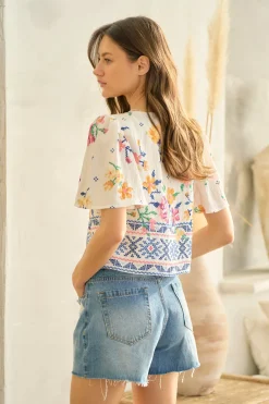 Waitlist 6/5 ♥ Colbie Flutter Sleeve Floral Print Front Tie Top White