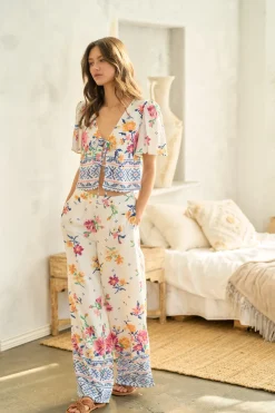 Waitlist 6/5 ♥ Colbie Flutter Sleeve Floral Print Front Tie Top White