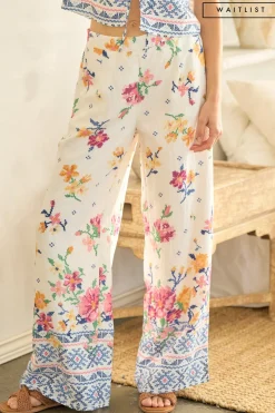 Waitlist 6/5 ♥ Demi Mid Rise Floral Print Wide Leg Pants White