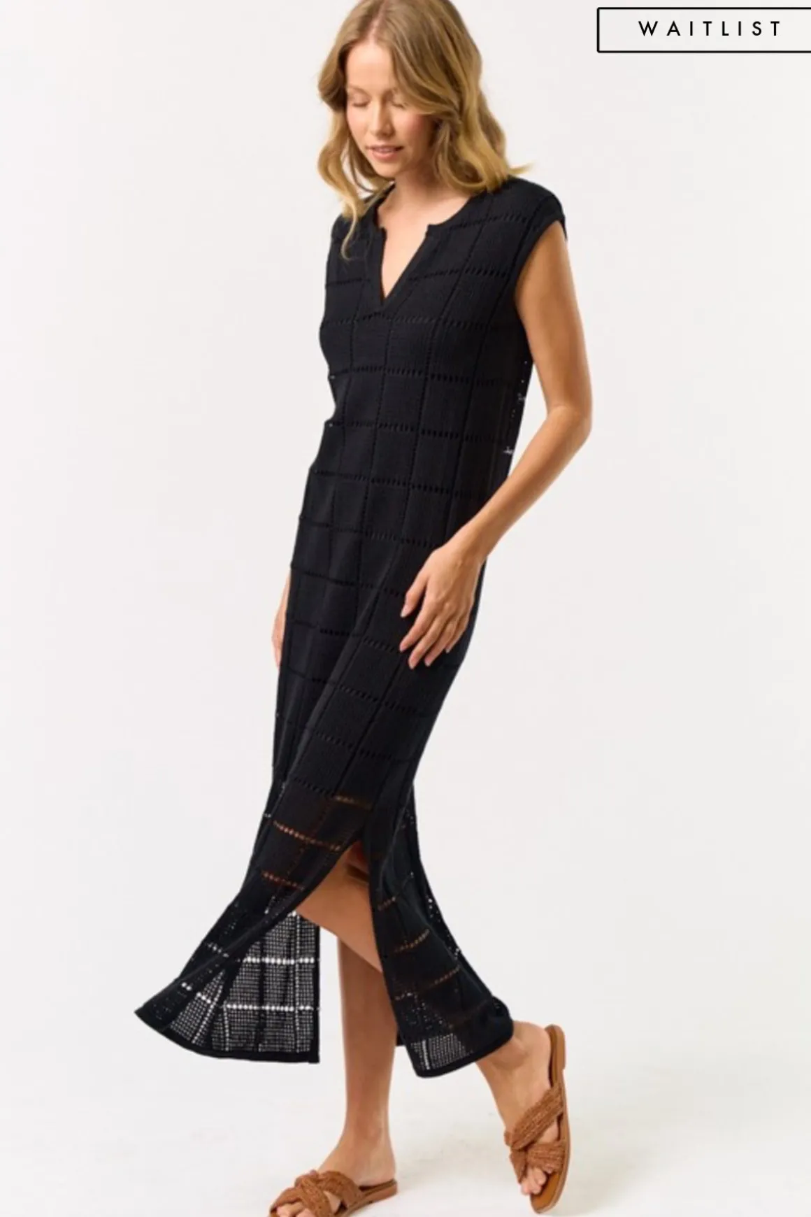 Waitlist 4/23 ♥ Devin Sleeveless Knit Overlay Midi Dress Black