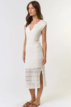 Waitlist 4/23 ♥ Devin Sleeveless Knit Overlay Midi Dress White