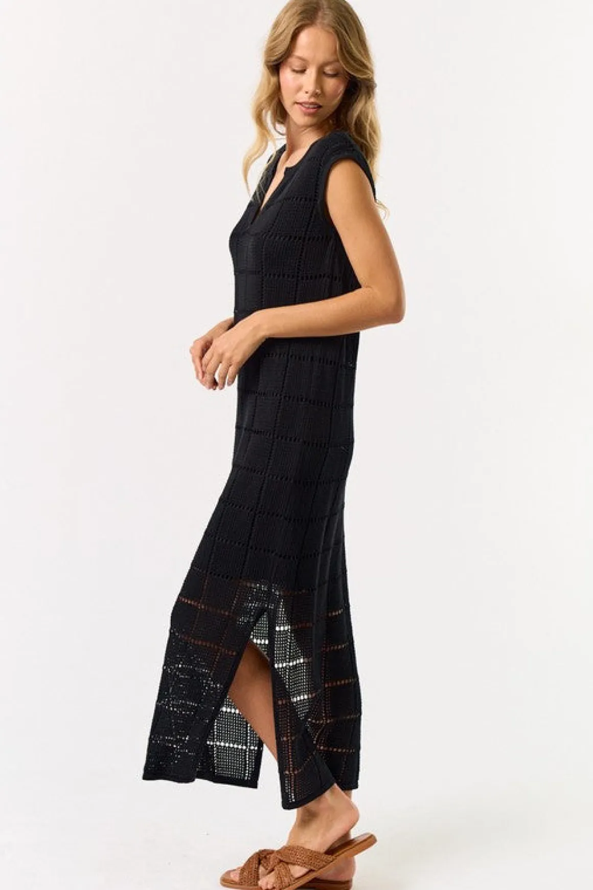 Waitlist 4/23 ♥ Devin Sleeveless Knit Overlay Midi Dress Black