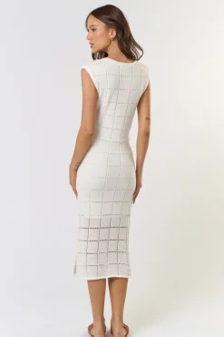 Waitlist 4/23 ♥ Devin Sleeveless Knit Overlay Midi Dress White