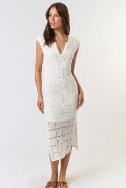 Waitlist 4/23 ♥ Devin Sleeveless Knit Overlay Midi Dress White