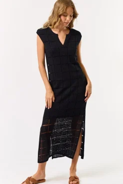 Waitlist 4/23 ♥ Devin Sleeveless Knit Overlay Midi Dress Black