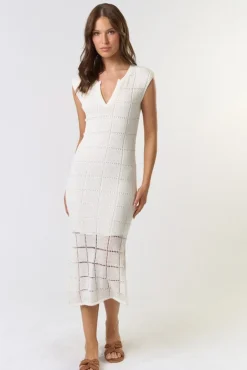Waitlist 4/23 ♥ Devin Sleeveless Knit Overlay Midi Dress White