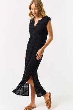 Waitlist 4/23 ♥ Devin Sleeveless Knit Overlay Midi Dress Black