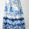 Waitlist 4/4 ♥ Donna High Waist Tie Floral Print Maxi Skirt Blue