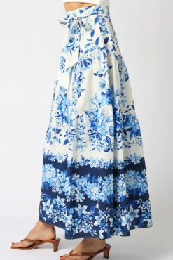 Waitlist 4/4 ♥ Donna High Waist Tie Floral Print Maxi Skirt Blue