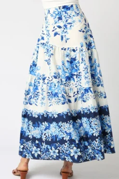 Waitlist 4/4 ♥ Donna High Waist Tie Floral Print Maxi Skirt Blue