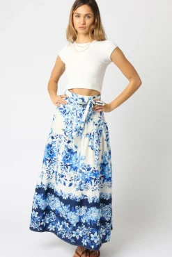 Waitlist 4/4 ♥ Donna High Waist Tie Floral Print Maxi Skirt Blue