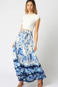 Waitlist 4/4 ♥ Donna High Waist Tie Floral Print Maxi Skirt Blue