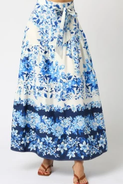Waitlist 4/4 ♥ Donna High Waist Tie Floral Print Maxi Skirt Blue