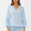 Waitlist 4/23 ♥ Ellie Long Sleeve Lace Trim Gauze Top Blue