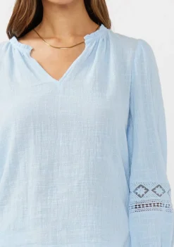 Waitlist 4/23 ♥ Ellie Long Sleeve Lace Trim Gauze Top Blue