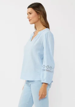 Waitlist 4/23 ♥ Ellie Long Sleeve Lace Trim Gauze Top Blue