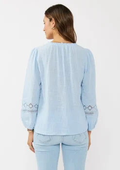 Waitlist 4/23 ♥ Ellie Long Sleeve Lace Trim Gauze Top Blue