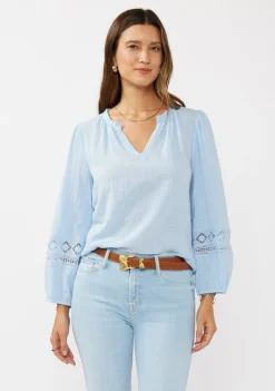 Waitlist 4/23 ♥ Ellie Long Sleeve Lace Trim Gauze Top Blue