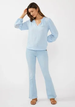 Waitlist 4/23 ♥ Ellie Long Sleeve Lace Trim Gauze Top Blue