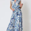 Waitlist 4/21 ♥ Eloise Cap Sleeve Waist Tie Floral Print Maxi Dress Blue