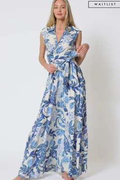 Waitlist 4/21 ♥ Eloise Cap Sleeve Waist Tie Floral Print Maxi Dress Blue
