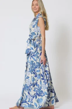 Waitlist 4/21 ♥ Eloise Cap Sleeve Waist Tie Floral Print Maxi Dress Blue