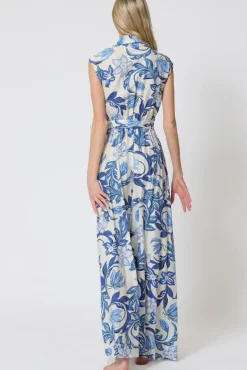 Waitlist 4/21 ♥ Eloise Cap Sleeve Waist Tie Floral Print Maxi Dress Blue