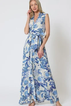 Waitlist 4/21 ♥ Eloise Cap Sleeve Waist Tie Floral Print Maxi Dress Blue