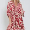 Waitlist 5/15 ♥ Flora Dolman Sleeve Floral Print Waist Tie Mini Dress Red
