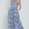 Waitlist 6/1 ♥ Francis Sleeveless Zebra Print Wide Leg Jumpsuit Blue