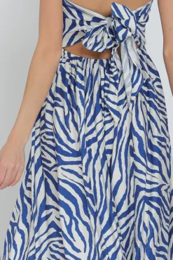 Waitlist 6/1 ♥ Francis Sleeveless Zebra Print Wide Leg Jumpsuit Blue