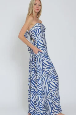 Waitlist 6/1 ♥ Francis Sleeveless Zebra Print Wide Leg Jumpsuit Blue