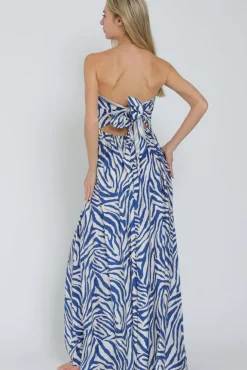 Waitlist 6/1 ♥ Francis Sleeveless Zebra Print Wide Leg Jumpsuit Blue