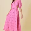 Waitlist 4/23 ♥ Gia Short Puff Sleeve Cut Out Eyelet Maxi Dress Pink