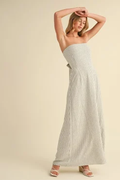 Waitlist 5/7 ♥ Giselle Sleeveless Open Back Tie Stripe Print Maxi Dress Ivory